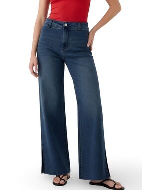 Odyn High-Rise Wide Leg Cropped Raw Hem Jeans Blue 28 NWT